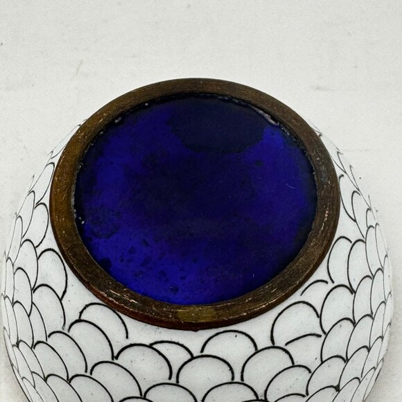 Pottery Barn White Owl Decorative Trinket Box Blue Enamel Interior Metal Cloison - Picture 5 of 9